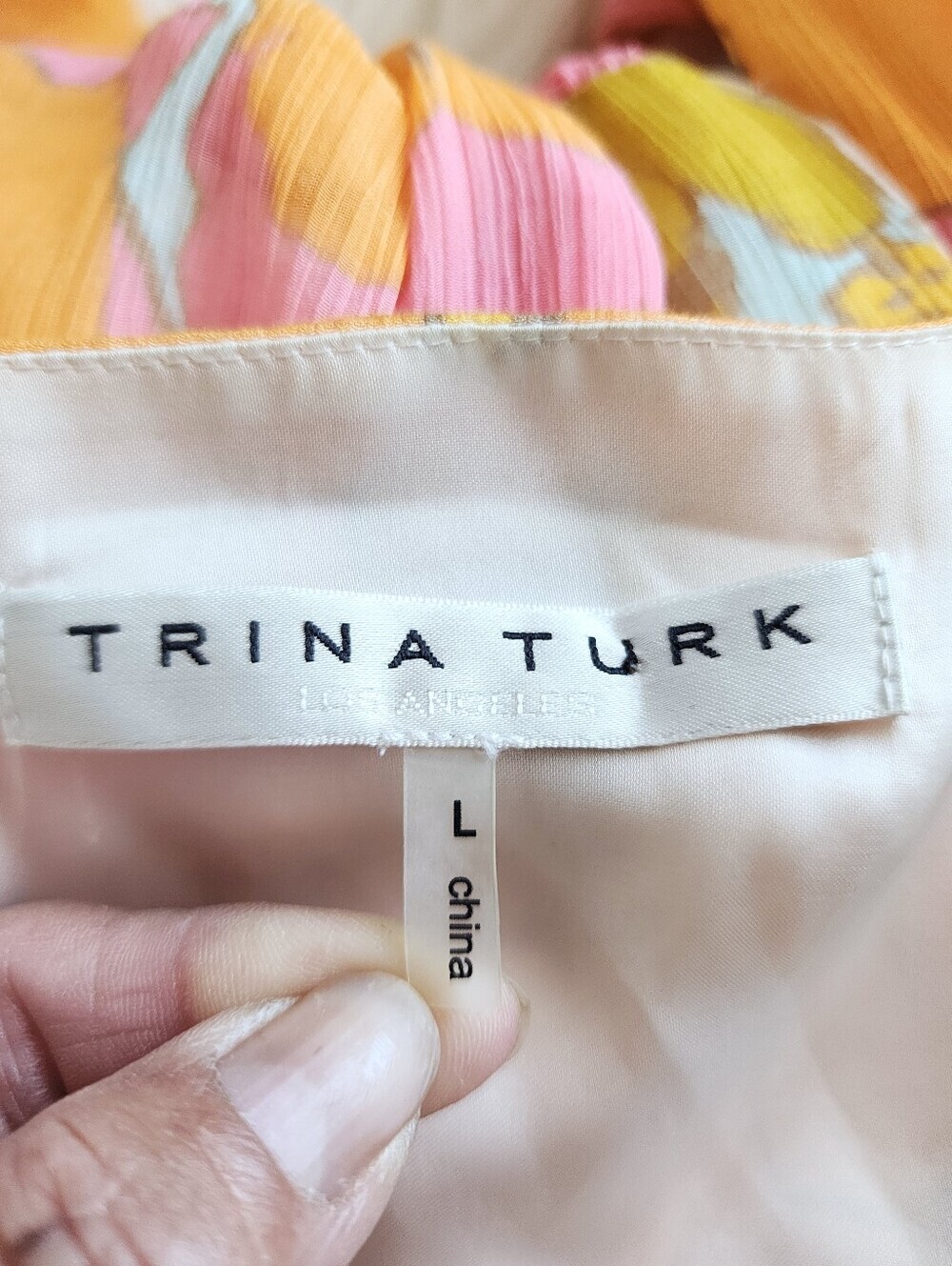 TRINA TURK A LINE CHIFON FEMININE DRESS V NECK LONG SHEER SLEEVE SZ large - Picture 5 of 16